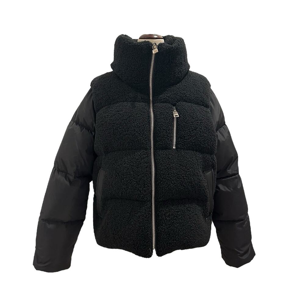 Women's Nicole Benisti Black Jasper Puffer Down Jacket Faux Sherpa Size XL NWT
